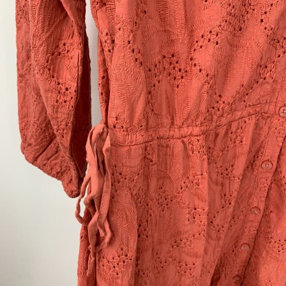 Marine Layer Willow eyelet dress mineral red shirt cotton midi pockets new Large - Picture 4 of 6